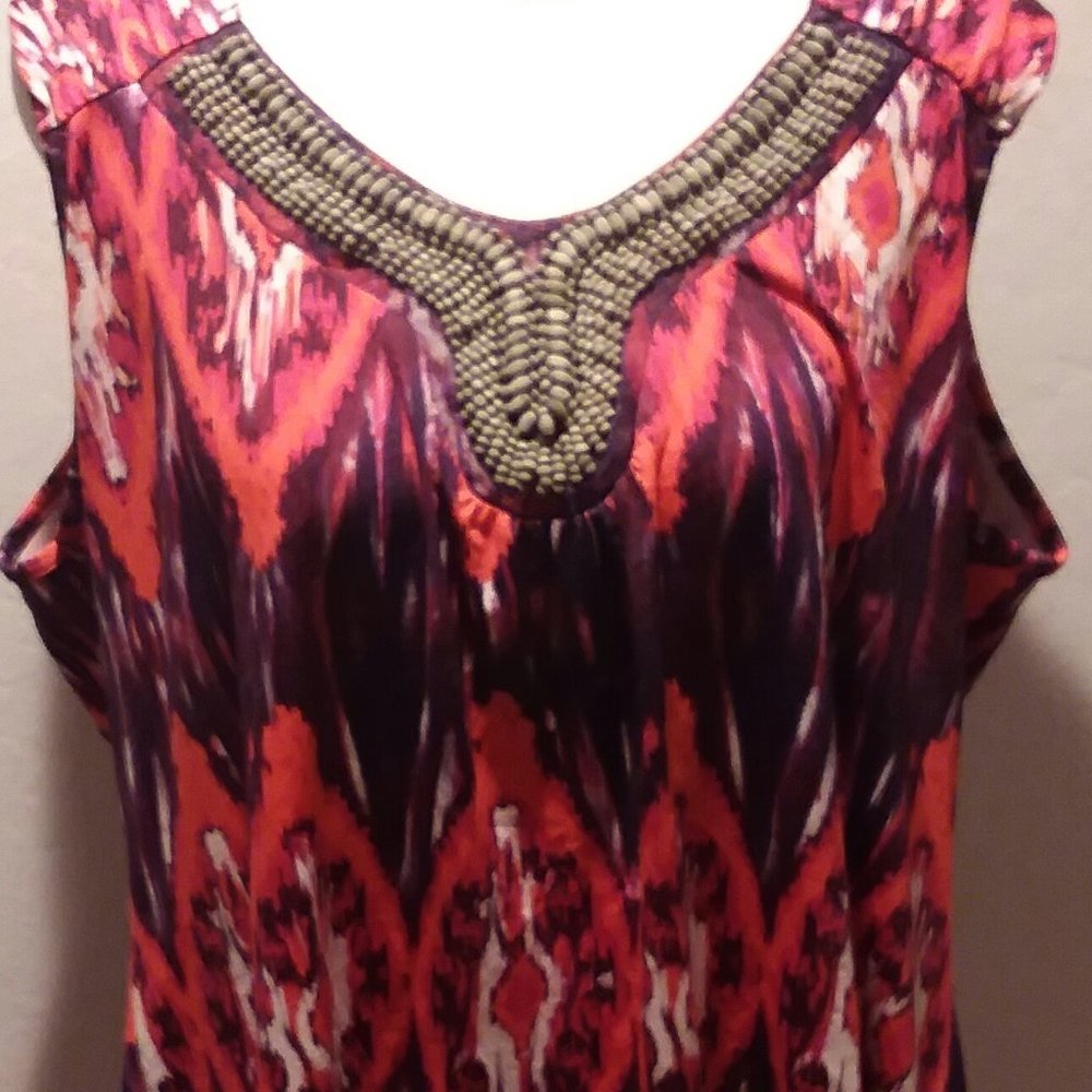 JACLYN SMITH Top - 2X - Boho Print - Natural Beade